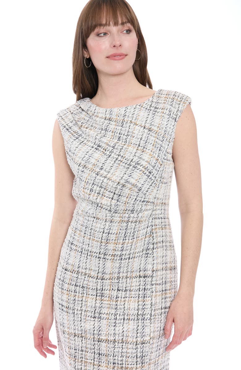 London Times Plaid Sleeveless Bouclé Midi Sheath Dress, Alternate, color, Black/ Ivory/ Grey