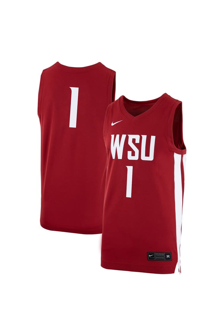 Men's Nike #1 Crimson Washington State Cougars Logo Replica Basketball Jersey, Main, color, Crimson