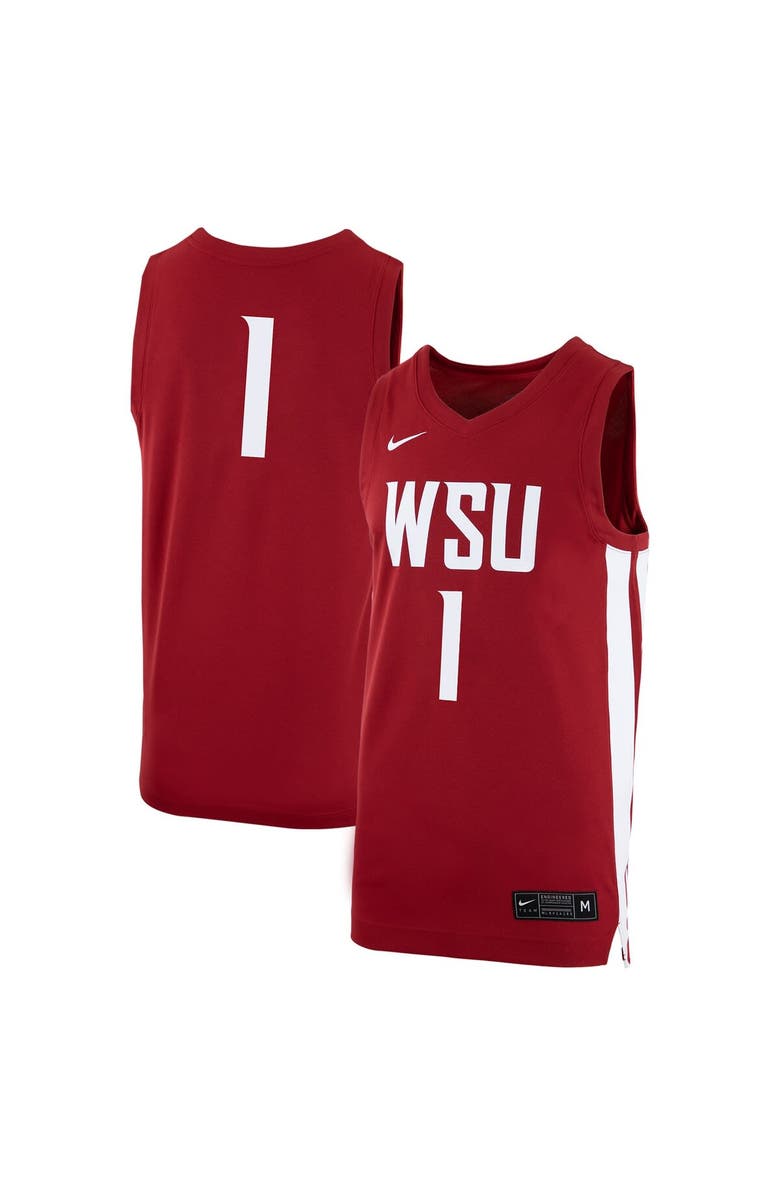 Nike Men's Nike #1 Crimson Washington State Cougars Logo Replica Basketball Jersey, Main, color, Crimson