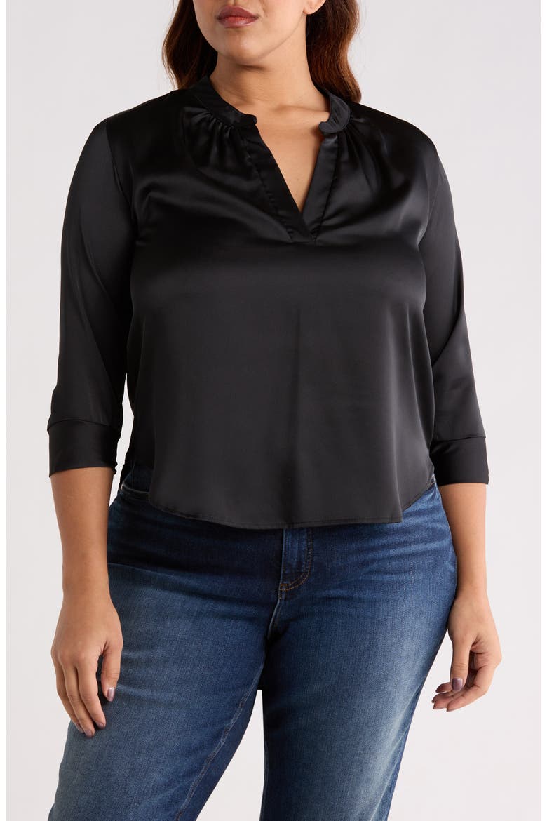 V-Neck Satin Top, Main, color, BLACK