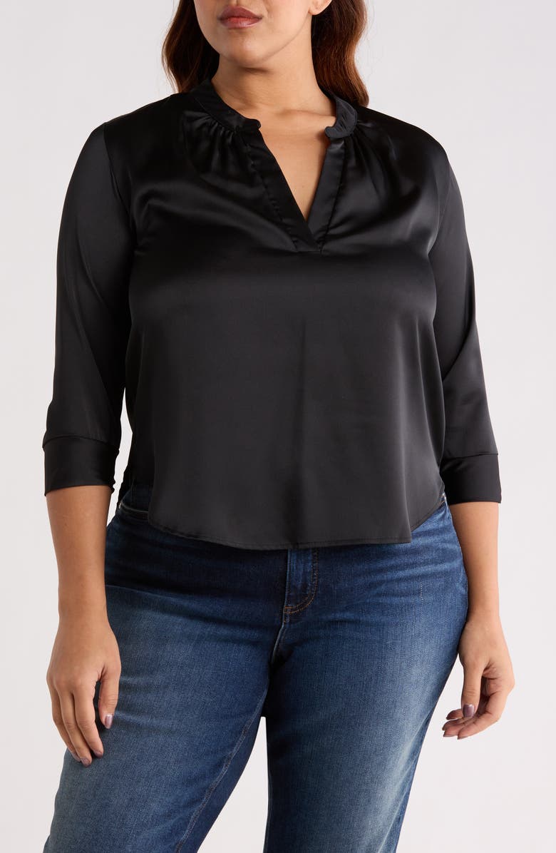 Renee C V-Neck Satin Top, Main, color, Black