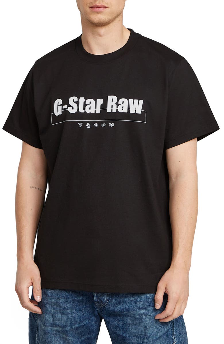 G-STAR Symbols Print Loose Organic Cotton Graphic T-Shirt, Main, color, Dark Black