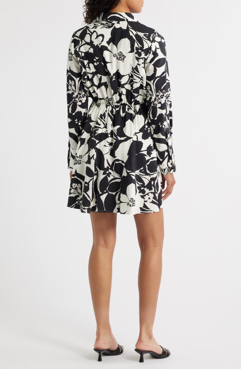 Sam Edelman Stencil Floral Long Sleeve Shirtdress, Alternate, color, Black/ White