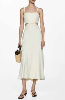 MANGO Lace Trim Cutout Midi Dress