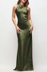 After Six Leona Bias Cut Charmeuse Halter Gown