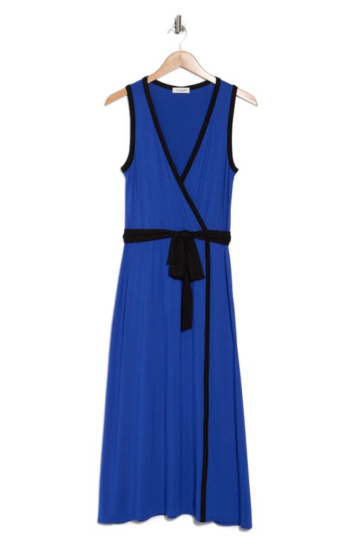 Loveappella Faux Wrap Midi Dress In Blue