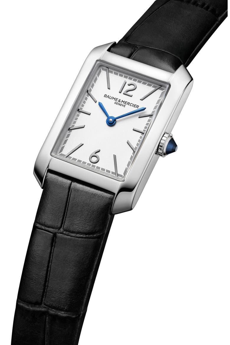 Hampton Leather Strap Watch, 35mm x 22.2mm, Alternate, color, WHITE