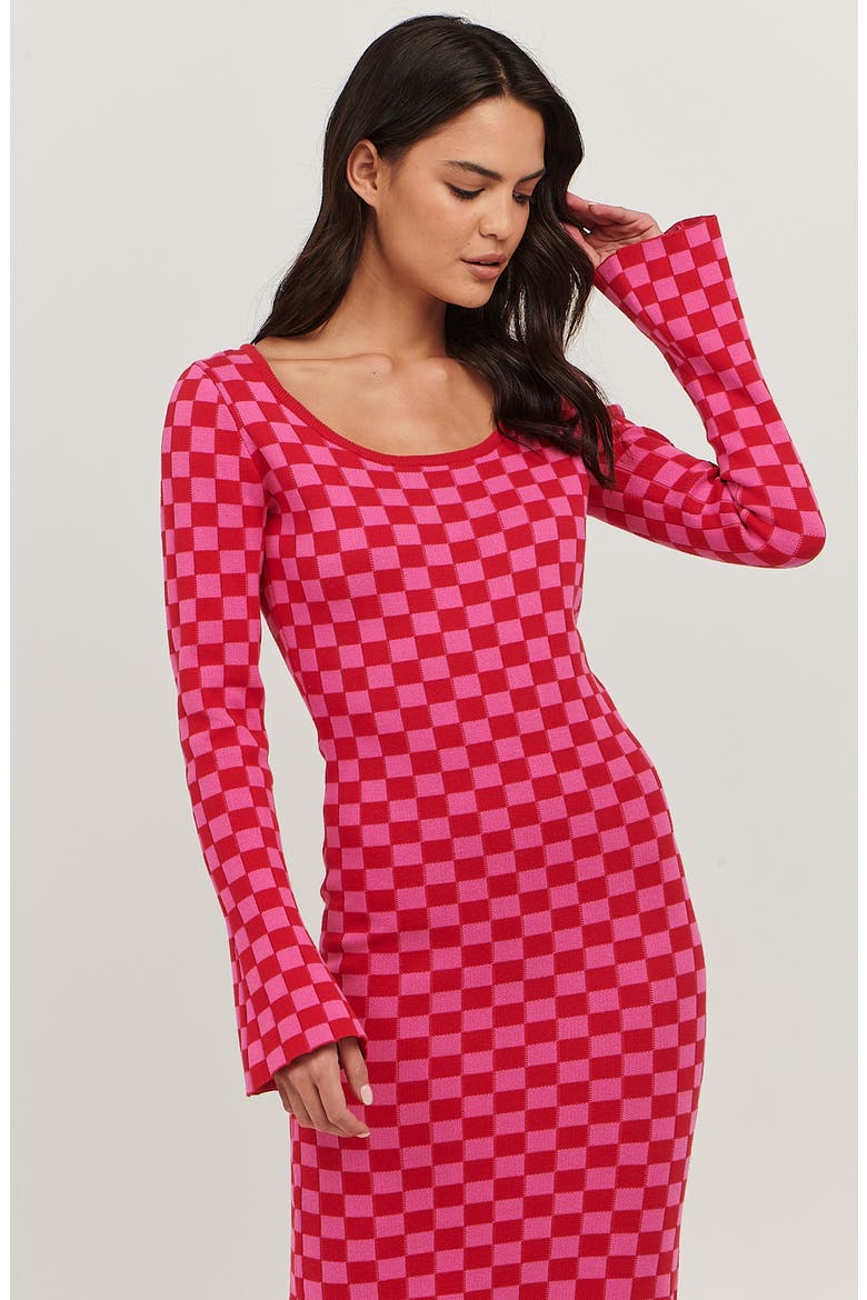 charlie holiday gingham dress Valery Long Sleeve Cotton Blend Midi (Women) GLITTER-TULLE