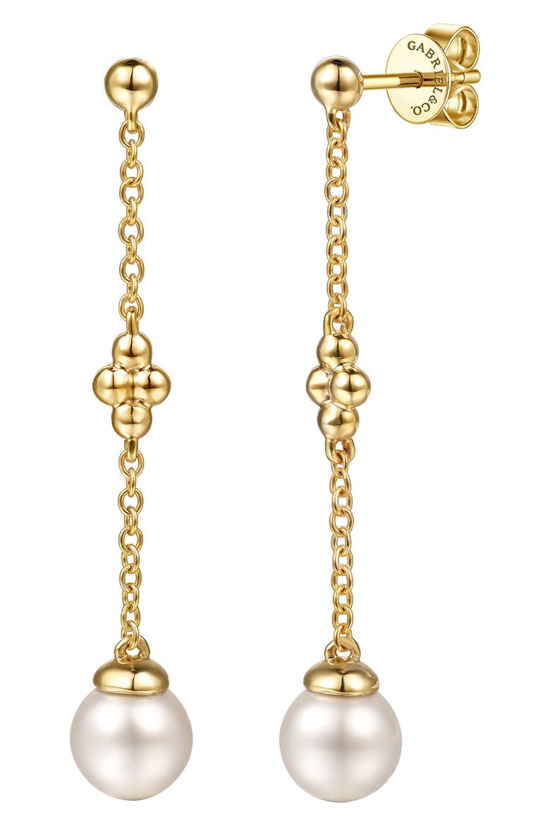 14k Gold Cultured Pearl Drop Earrings, Main, color, 14K YELLOW GOLD