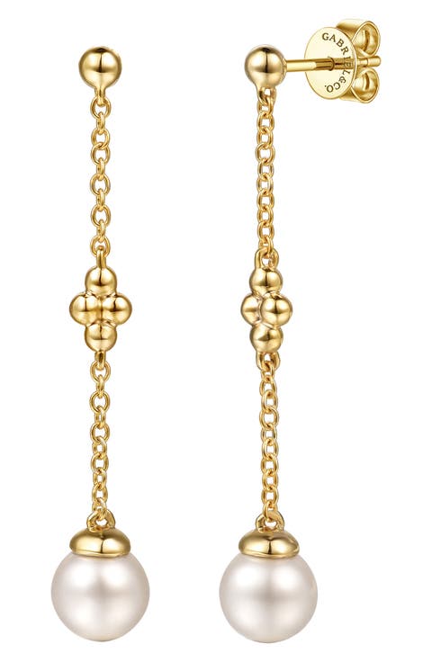 14k Gold Cultured Pearl Drop Earrings