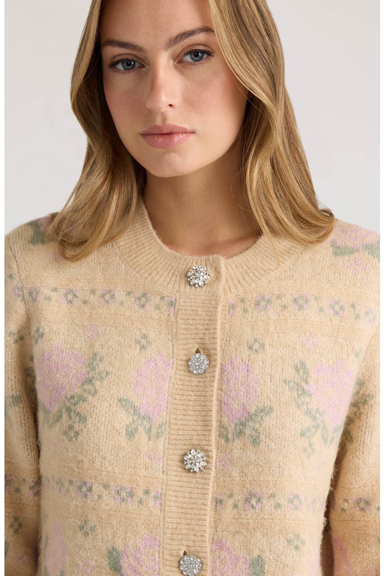 Jacquard Rose Cardigan, Alternate, color, CREAM