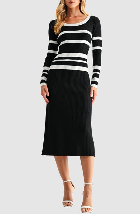 Varigated Stripe Long Sleeve Rib Sweater Dress