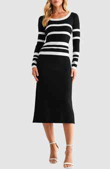 Mila Mae Varigated Stripe Long Sleeve Rib Sweater Dress