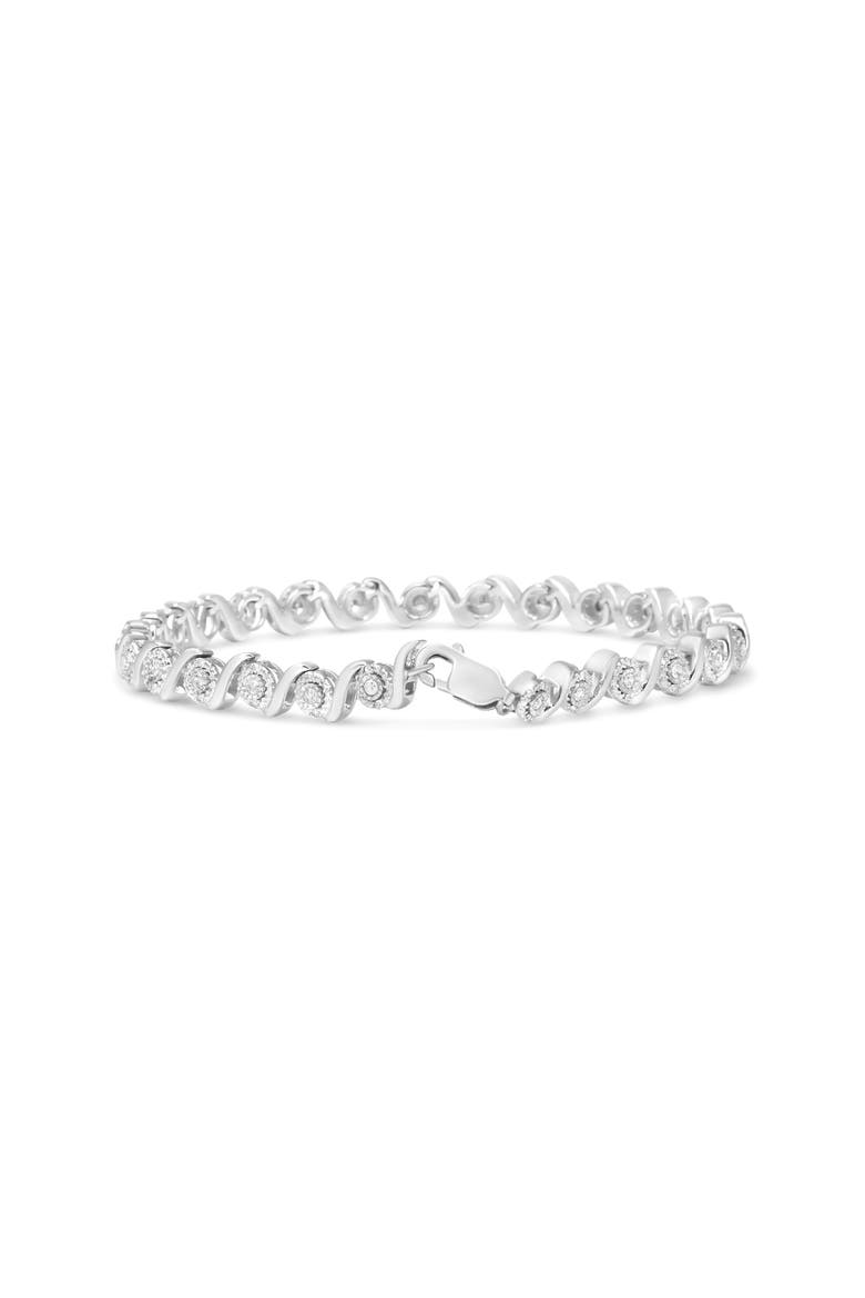 Silver 1/2 Cttw Round Diamond Halo S-Link Bracelet, Alternate, color, White