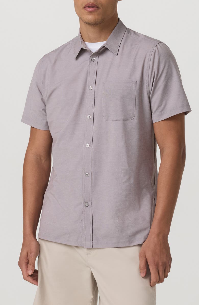 Vuori Short Sleeve Bridge Button-Up Shirt, Alternate, color, Sable Mini Stripe