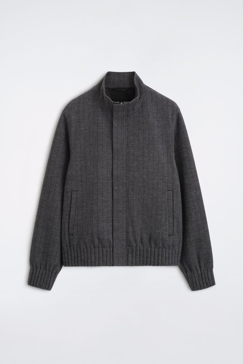 Pinstriped Bonded-jersey Bomber Jacket, Alternate, color, GRAY / PINSTRIPED