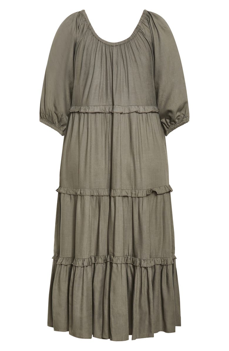 City Chic Ophelia Ruffle Tiered Dress, Alternate, color, Khaki
