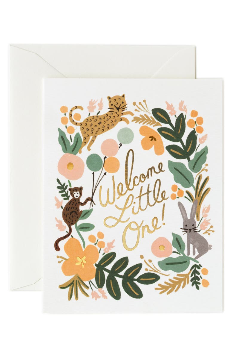 Rifle Paper Co. Welcome Little One Newborn Greeting Card, Main, color, Multi White