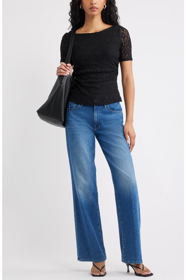 Short Sleeve Lace Top, Alternate, color, BLACK