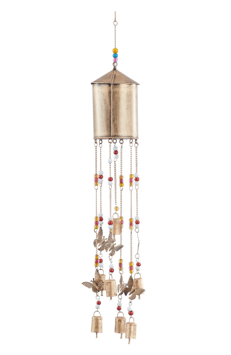 GINGER BIRCH STUDIO with Glass Beads and BellsWindchimeBronze Metal Indoor Outdoor Birdhouse Butterfly, Alternate, color, 