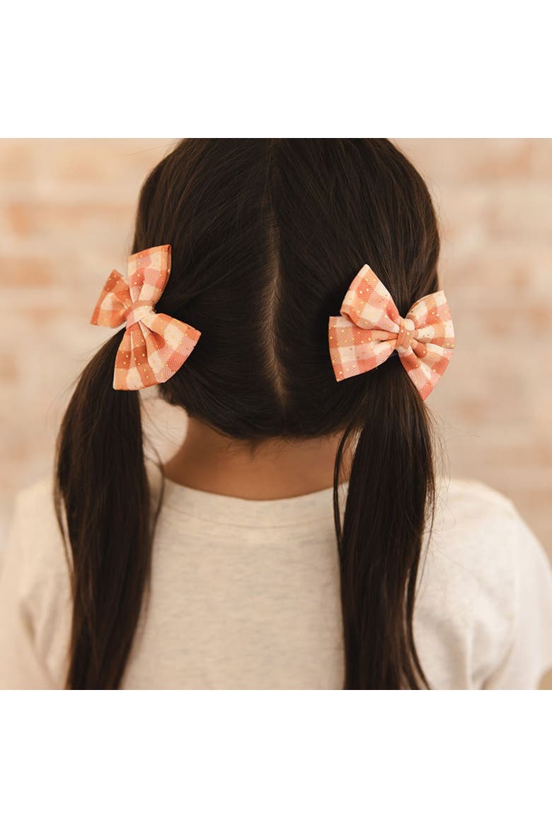 Cinnamon Plaid Tulle Bow Clip Set, Alternate, color, Orange