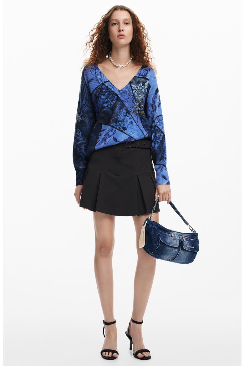Ocean Floral Print V-Neck Sweater, Alternate, color, BLUE
