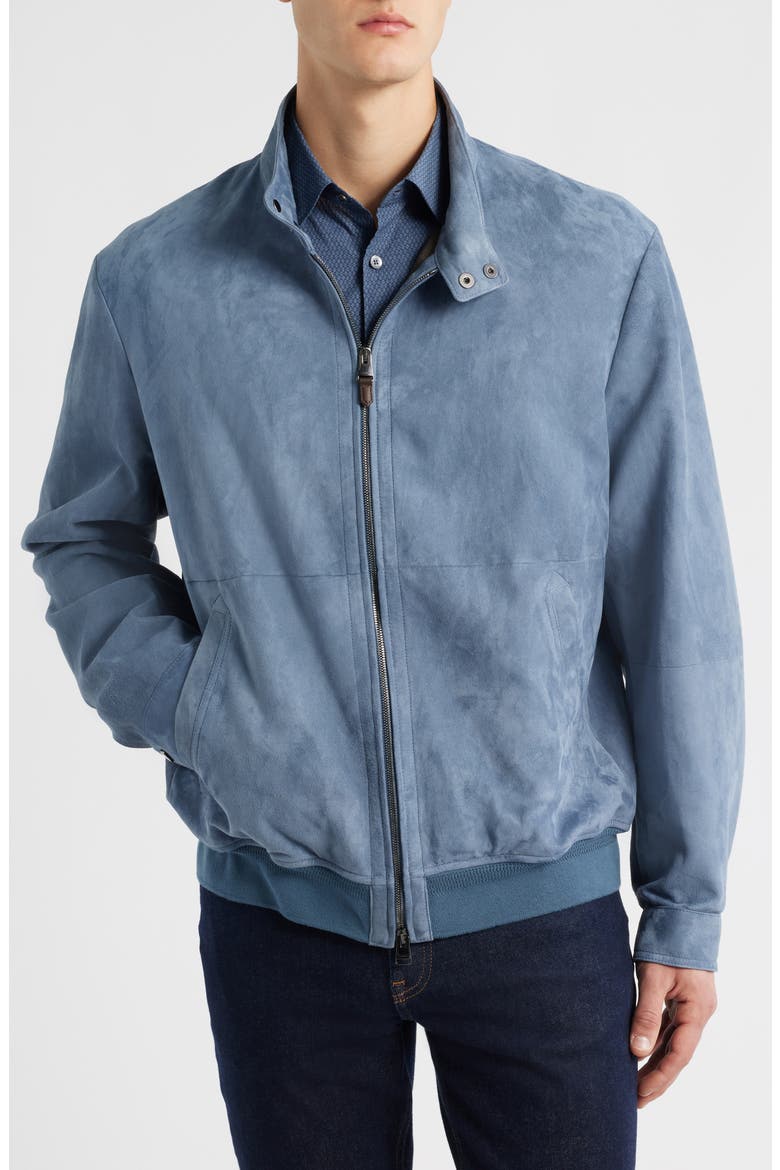 Suede Bomber Jacket, Alternate, color, BLUE