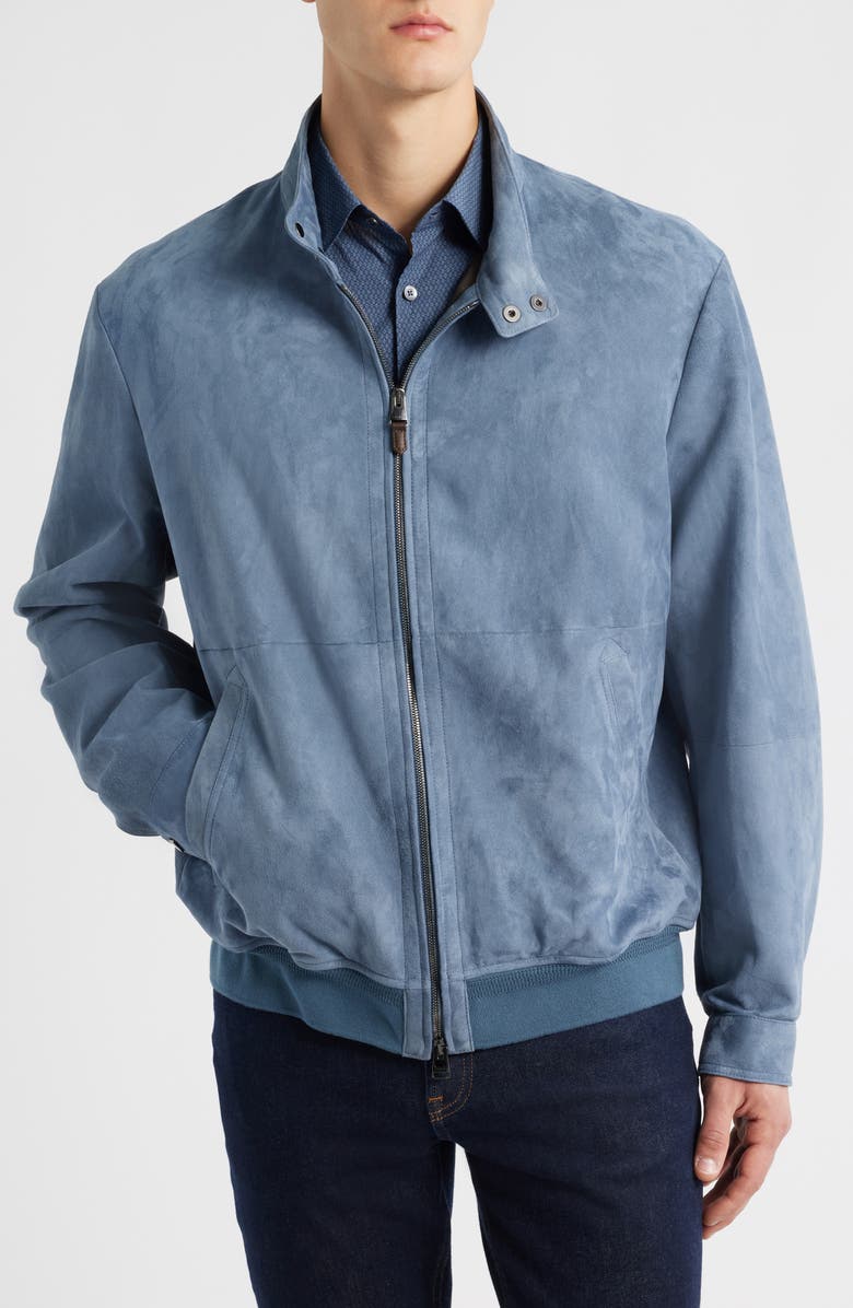 Canali Suede Bomber Jacket, Alternate, color, Blue