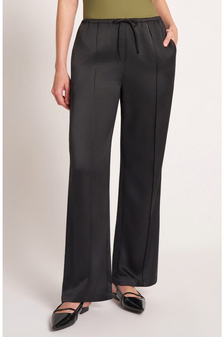 Roselle Drawstring Satin Pants, Main, color, BLACK