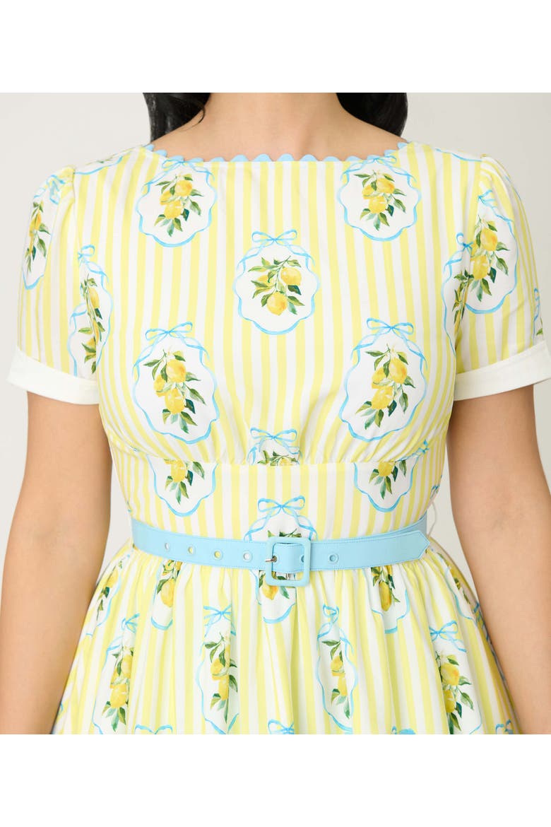 Boatneck Ricrac Swing Dress, Alternate, color, Yellow Stripe W/ Lemon Print