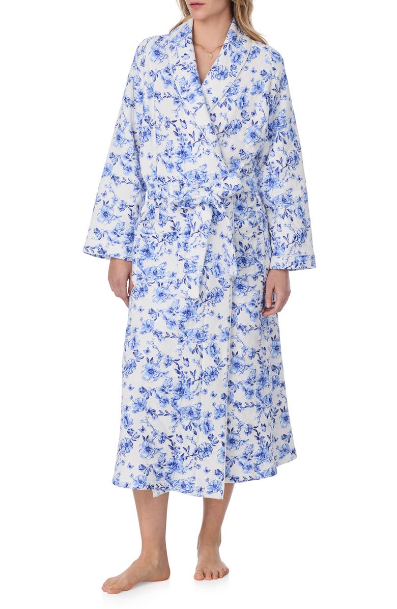 Eileen West Floral Quilted Cotton Blend Ballet Robe, Main, color, White/ Blue Flower