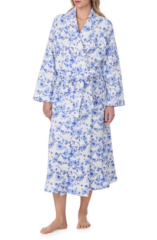 Eileen West Floral Quilted Cotton Blend Ballet Robe In White/blue Flower