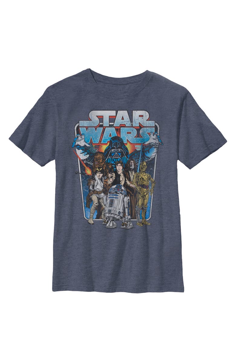 Star Wars Boy's Star Wars Vintage Hero Character Frame Graphic T-Shirt, Main, color, Navy Blue Heather