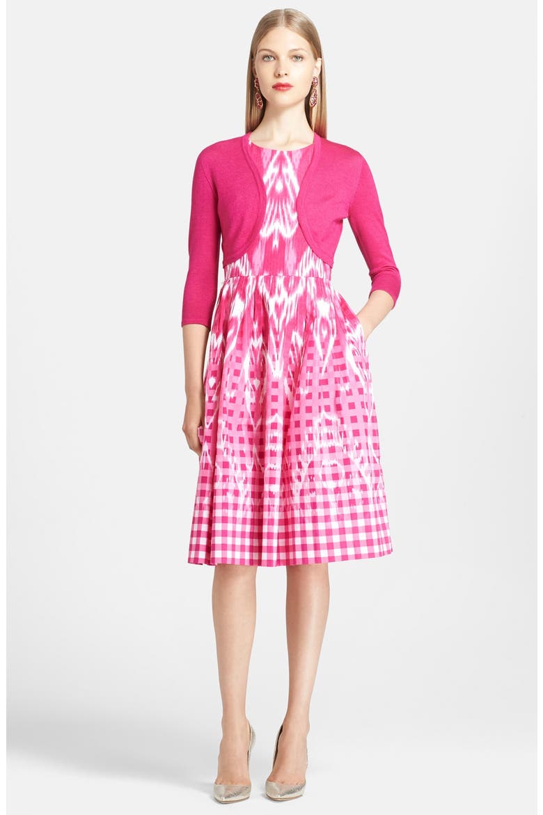 Ikat Print Poplin Dress, Alternate, color, MAGENTA