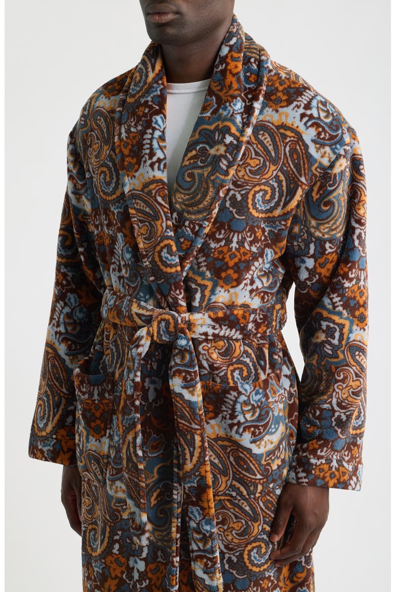 High Note Skull Print Plush Shawl Robe, Alternate, color, FALL