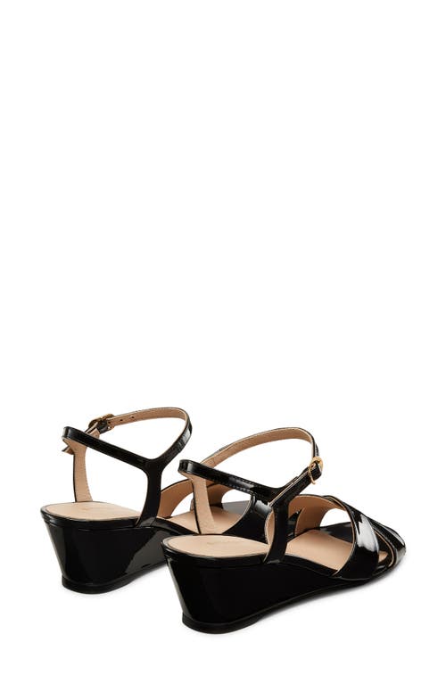 Stuart Weitzman Dayna Patent Crisscross Wedge Sandals In Black Patent