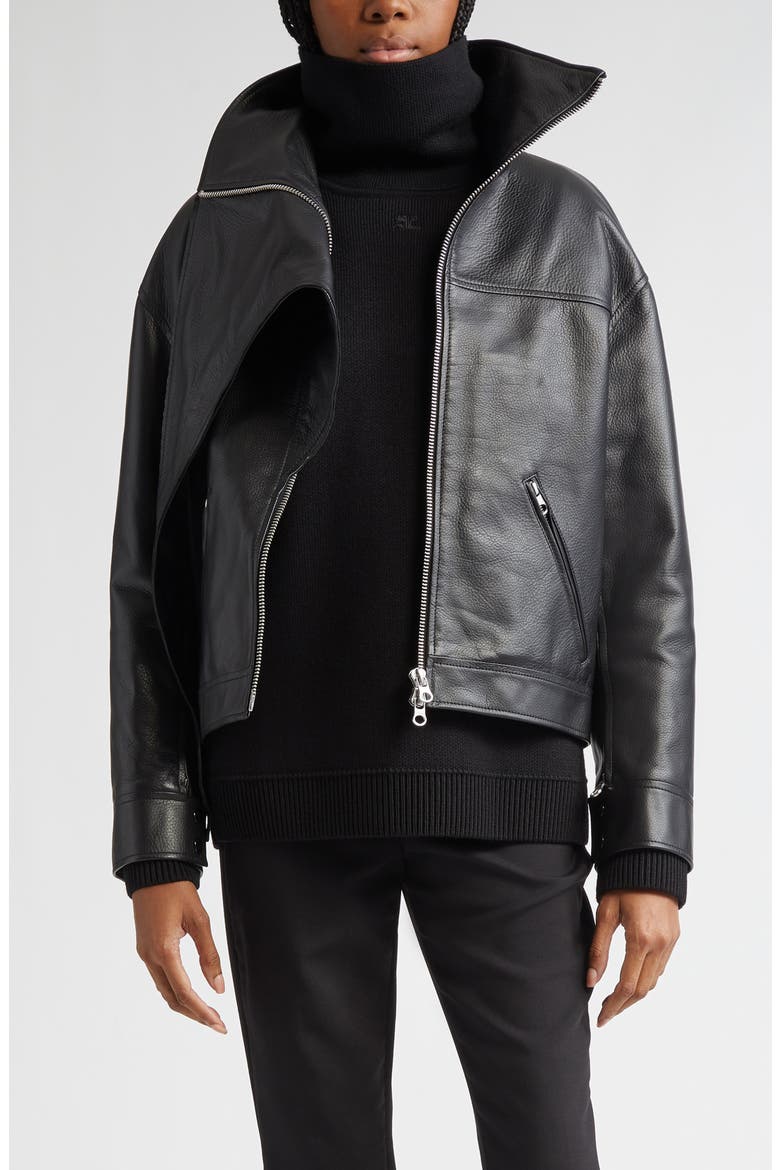 Oversize Leather Jacket, Main, color, BLACK