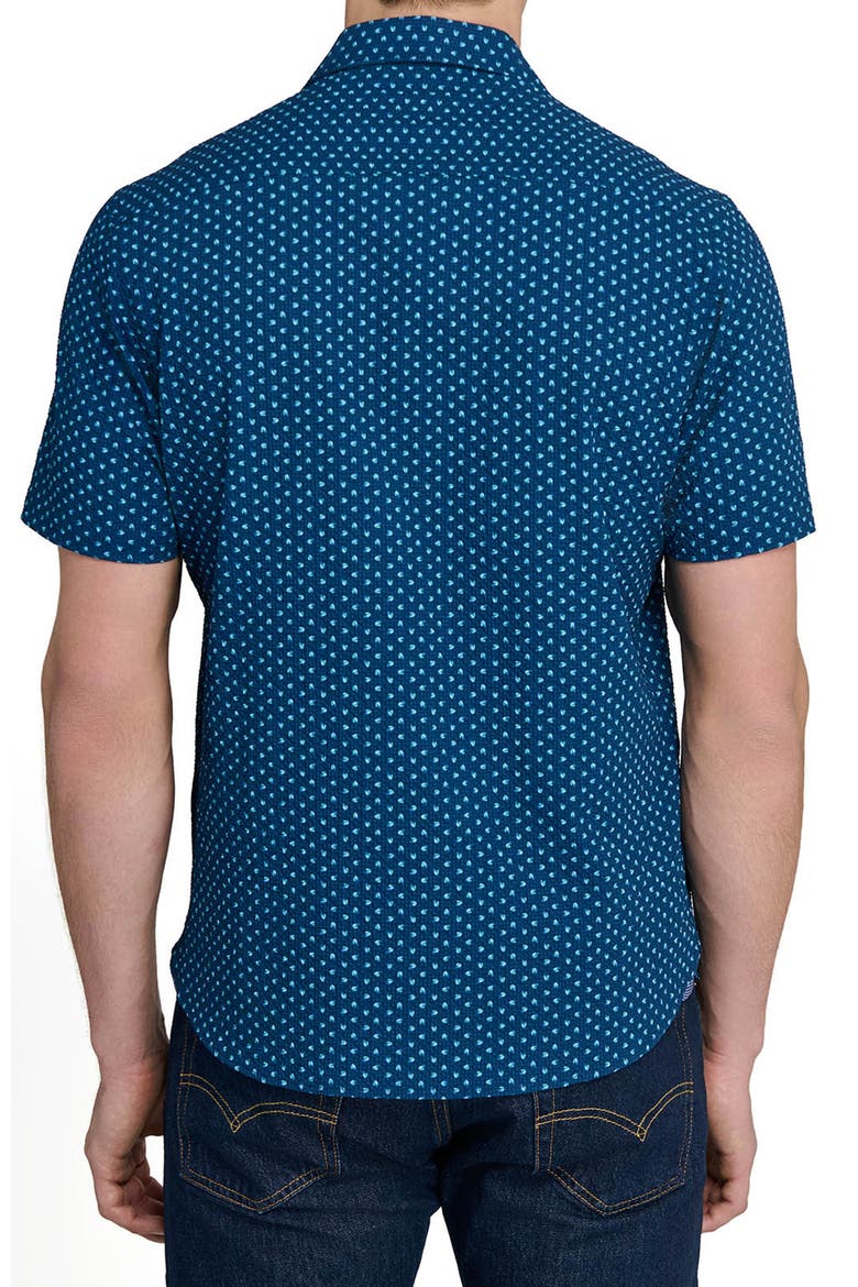 Slim Fit Falling Feathers Seersucker Short Sleeve Shirt, Alternate, color, NAVY/GREEN