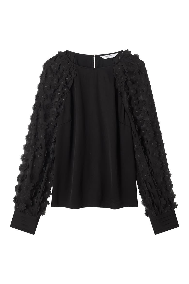Gisella 3D Flower Chiffon Shirt, Alternate, color, BLACK