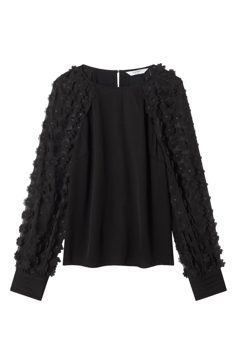 LK Bennett Gisella 3D Flower Chiffon Shirt, Alternate, color, Black