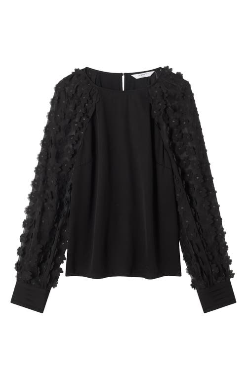 Lk Bennett Gisella 3d Flower Chiffon Shirt In Black