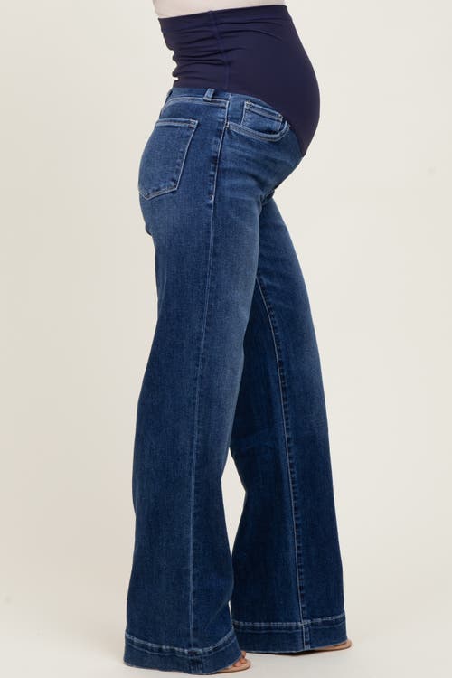 Pinkblush Trouser Hem Wide Leg Maternity Jeans In Blue