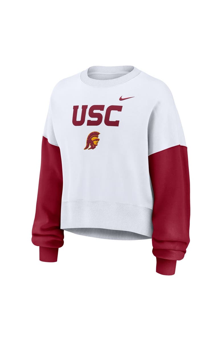 Nike Women's Nike White USC Trojans Color-Block Oversized Cropped Pullover Sweatshirt, Alternate, color, White