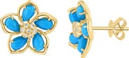 EFFY 18k Gold Plated Sterling Silver Diamond Flower Stud Earrings