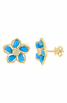 18k Gold Plated Sterling Silver Diamond Flower Stud Earrings