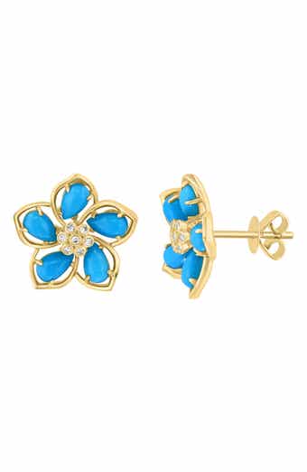18k Gold Plated Sterling Silver Diamond Flower Stud Earrings