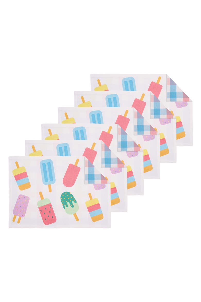 Popsicle Summer 100% Cotton Set of 6 Placemats 14" x 20", Main, color, Blue