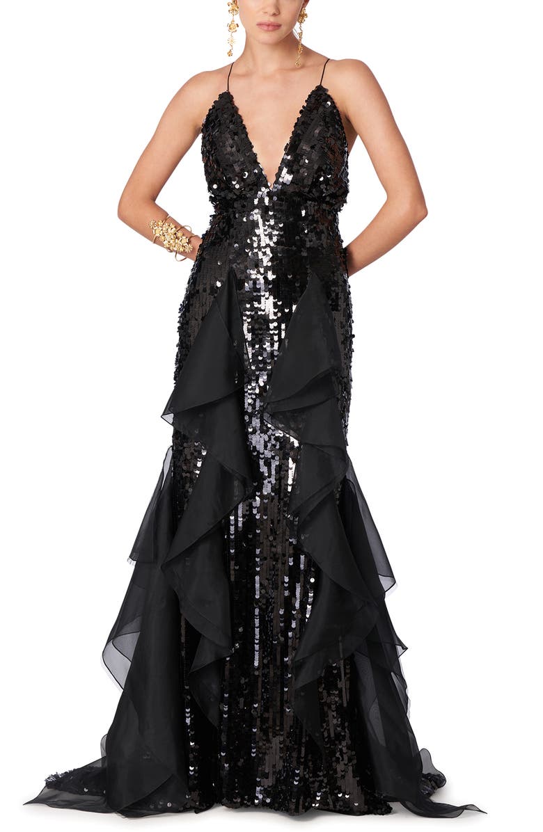 Carolina Herrera Sequin Ruffle Gown, Main, color, 