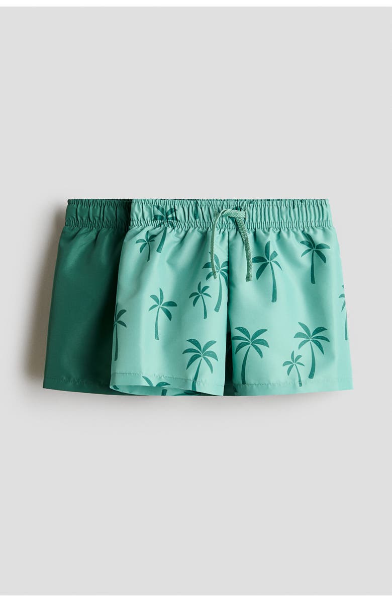 H&M 2-pack Swim Shorts, Main, color, Green/Palm Trees