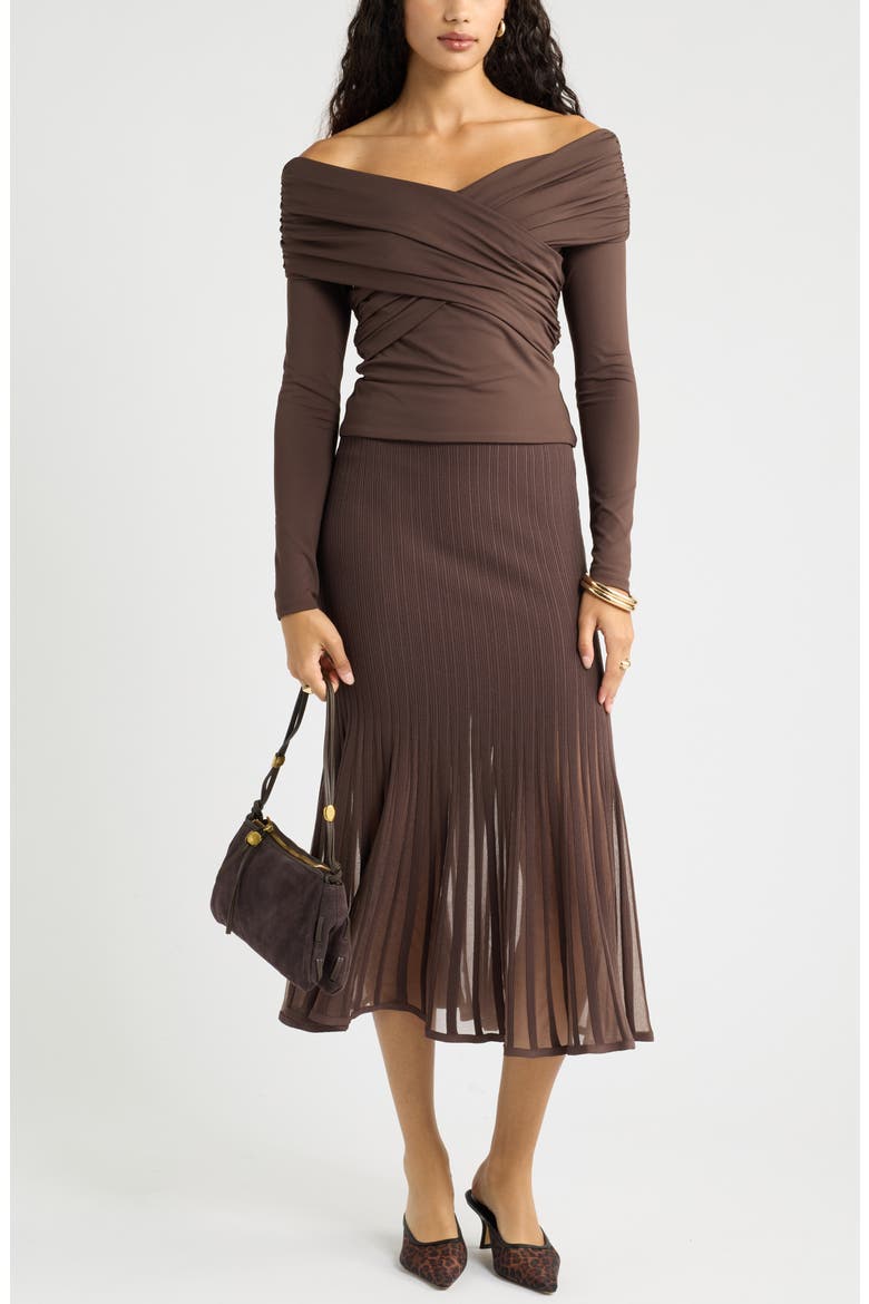 Long Sleeve Cross Front Top, Alternate, color, BROWN SEAL